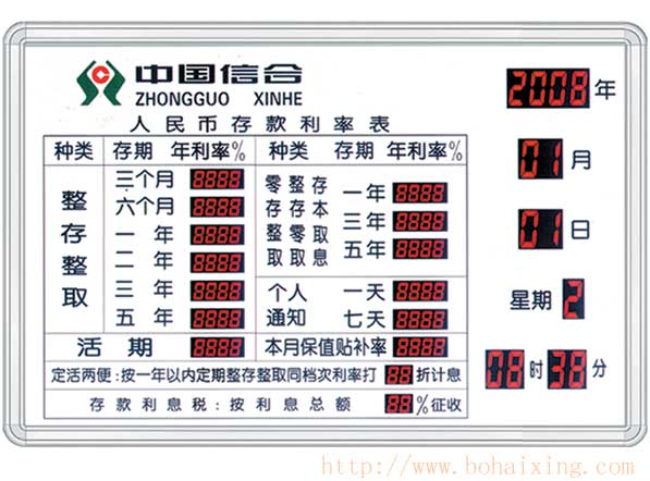 中國(guó)信合電子利率牌(定做) 中國(guó)信合電子利率牌(定做)